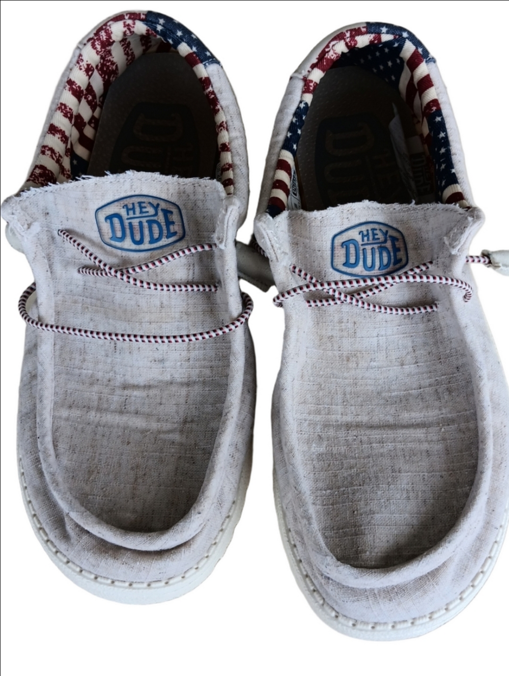 Hey Dude Men's Slip-On Loafers Light Gray with Flag-Lined Collar M7 W9 Slip-on